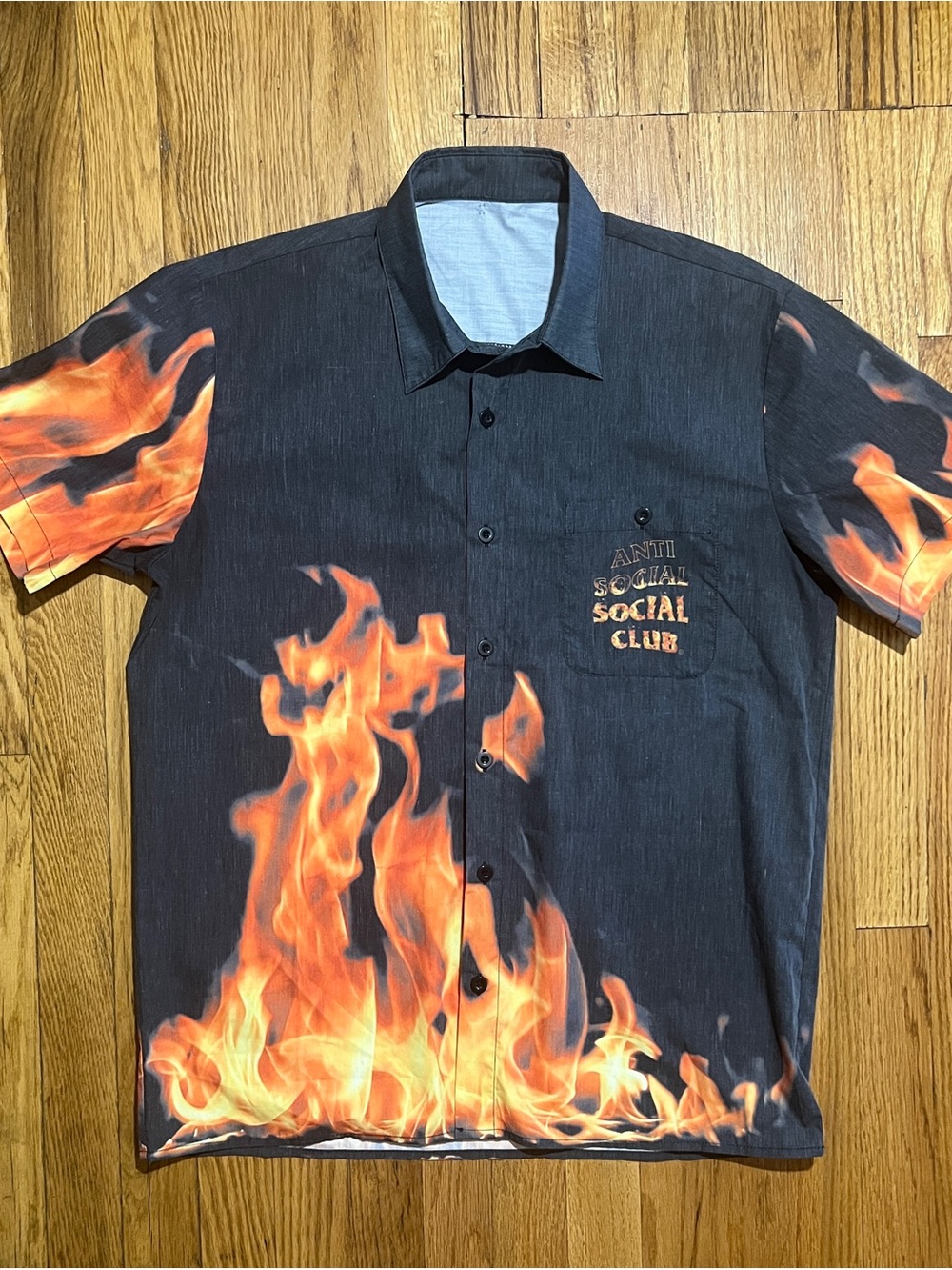Anti Social Social Club Mens M Black Orange Woven Polyester SS Button-Up Flame